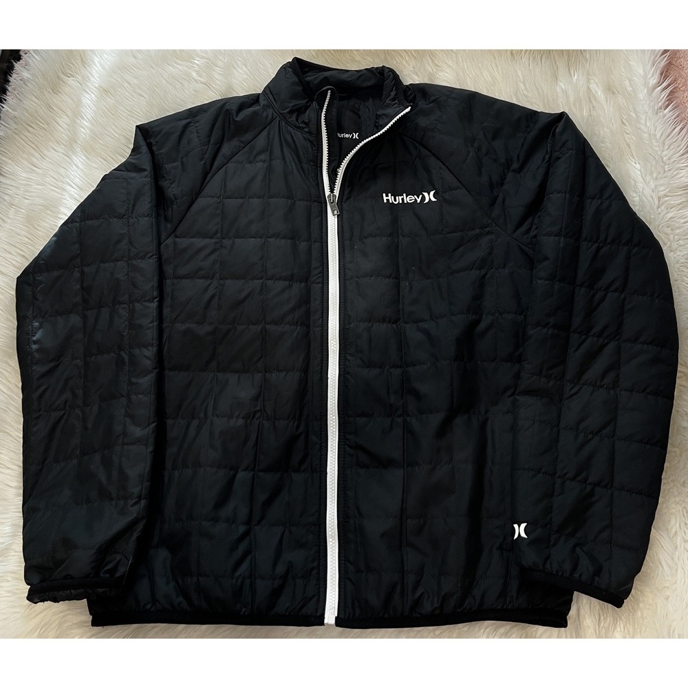 Hurley Outer Edge Jacket Mens Small Black Quilted Puffer Full Zip Read
